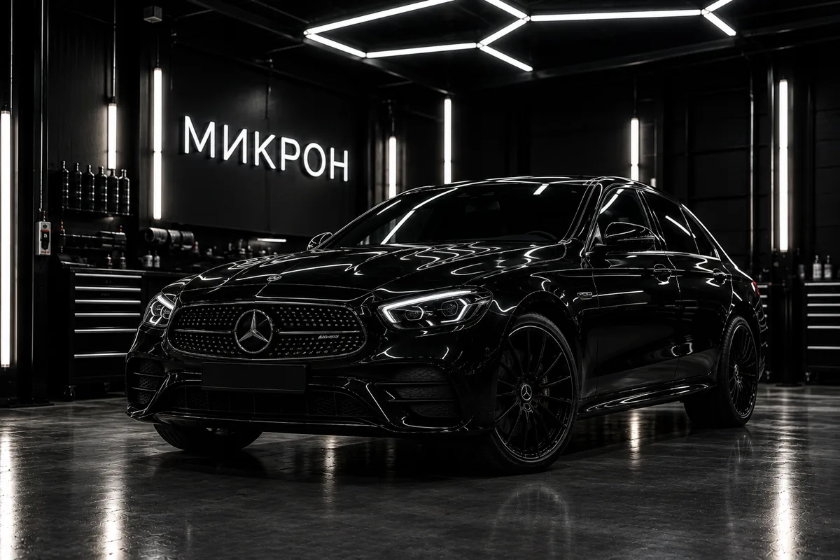 Чёрный Mercedes E-Class в студии МИКРОН
