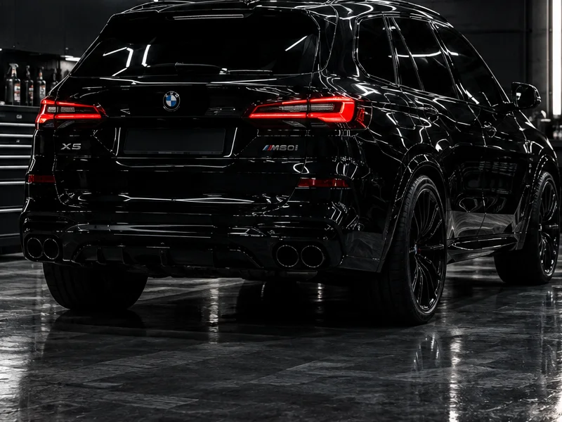 Корма чёрного BMW X5 M60i в студии